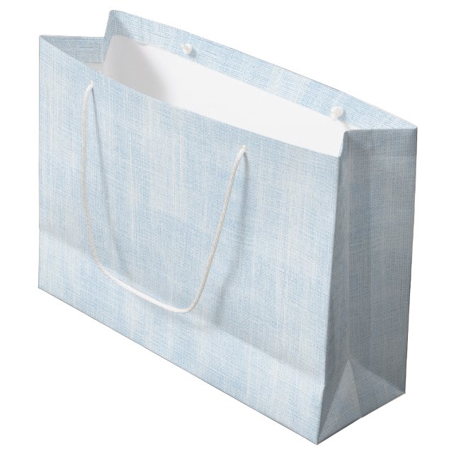 Light Blue Faux Linen Bridal Shower Large Gift Bag (Front Angled)