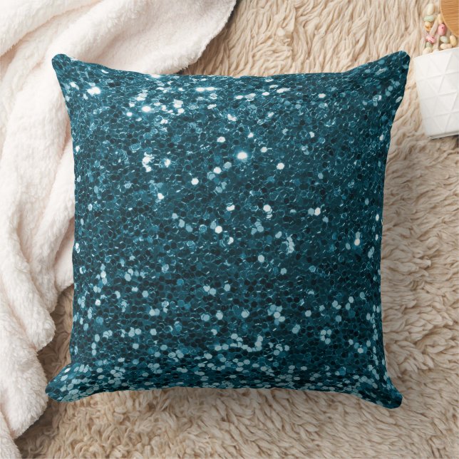 Light Blue Faux Sequin Glitter Throw Pillow (Blanket)