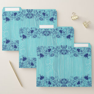 Light-blue faux wood and navy-blue lace border file folder