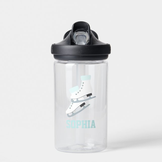 Light Blue Figure Skates Personalized Water Bottle (Front)