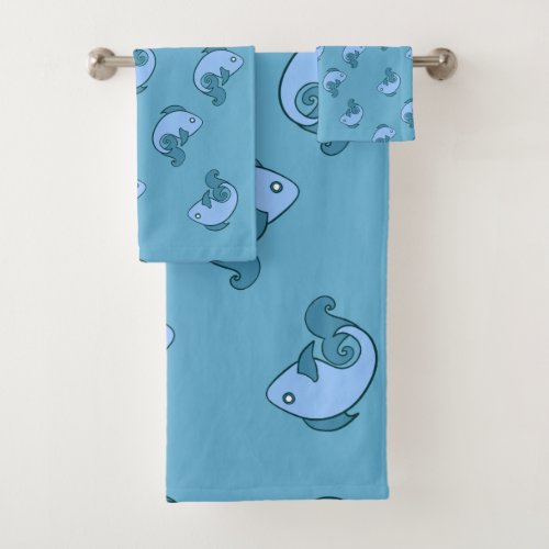 Light Blue Fish Pattern Bath Towel Set