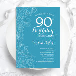 Light Blue Floral 90th Birthday Party Invitation<br><div class="desc">Light Blue Floral 90th Birthday Party Invitation. Minimalist modern design featuring botanical outline drawings accents and typography script font. Simple trendy invite card perfect for a stylish female bday celebration. Can be customized to any age. Printed Zazzle invitations or instant download digital printable template.</div>