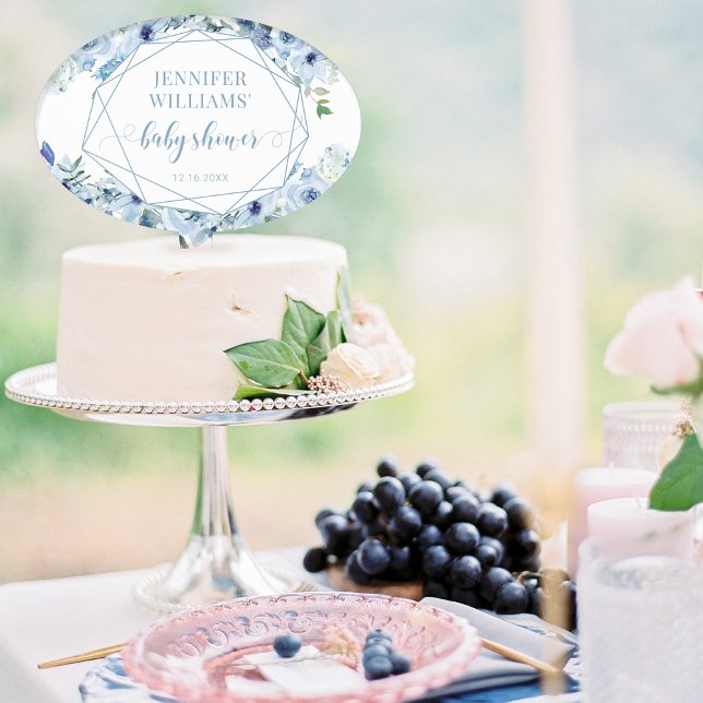 Light blue floral baby boy shower Cake topper pick (Creator Uploaded)