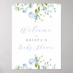 Light Blue Floral Baby Shower Welcome Poster at Zazzle