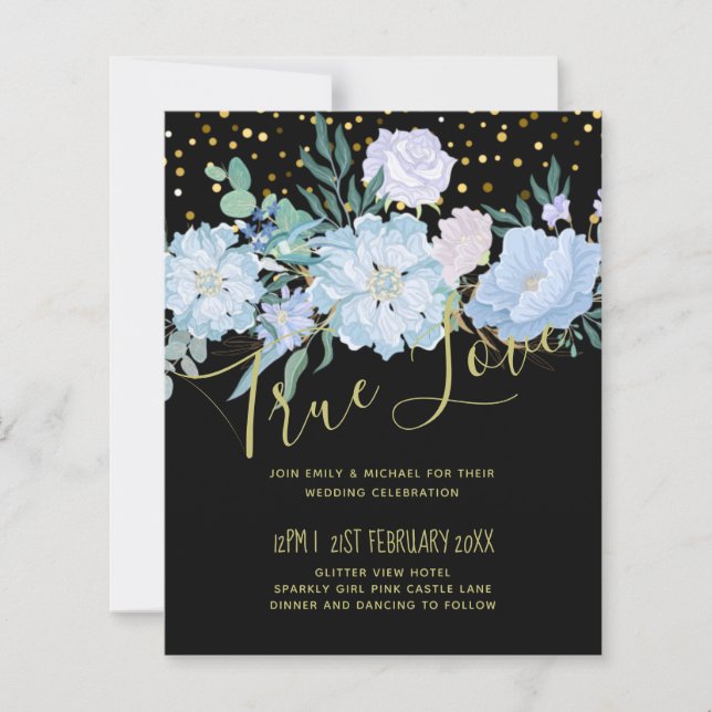 Light Blue Floral Black Modern Wedding Budget (Front)