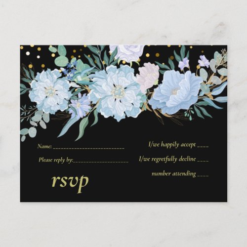 Light Blue Floral Black Modern Wedding Budget Invitation Postcard