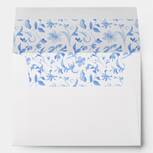 Light blue floral bohemian wedding card Envelope  (Back (Bottom))