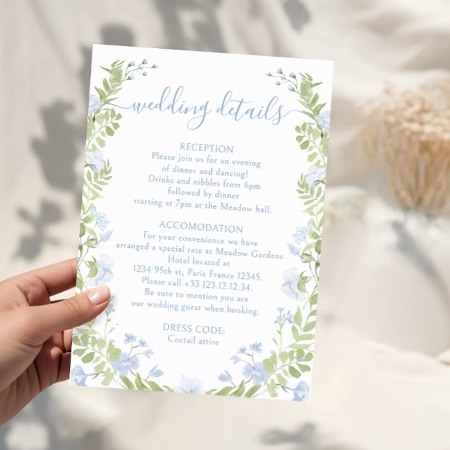 Light blue floral Boho Chic Wedding Details Cards (Creator Uploaded)
