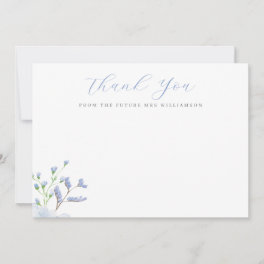 Light Blue Floral Bridal Shower Flat Thank You Card