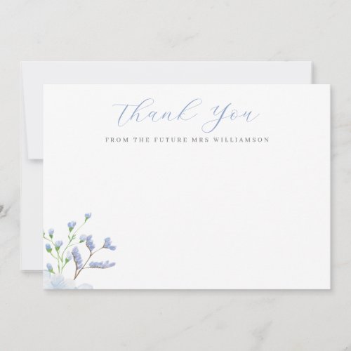 Light Blue Floral Bridal Shower Flat Thank You Card