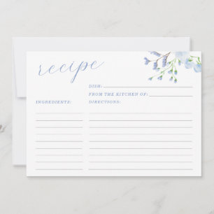 Light Blue Floral Bridal Shower Recipe Card