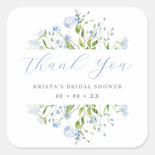 Light Blue Floral Bridal Shower Thank You Square Sticker