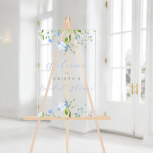 Light Blue Floral Bridal Shower Welcome Acrylic Sign