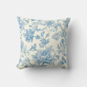 Light Blue Floral Chinoiserie Throw Pillow