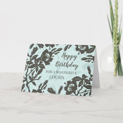 Light Blue Floral Cousin Birthday Card