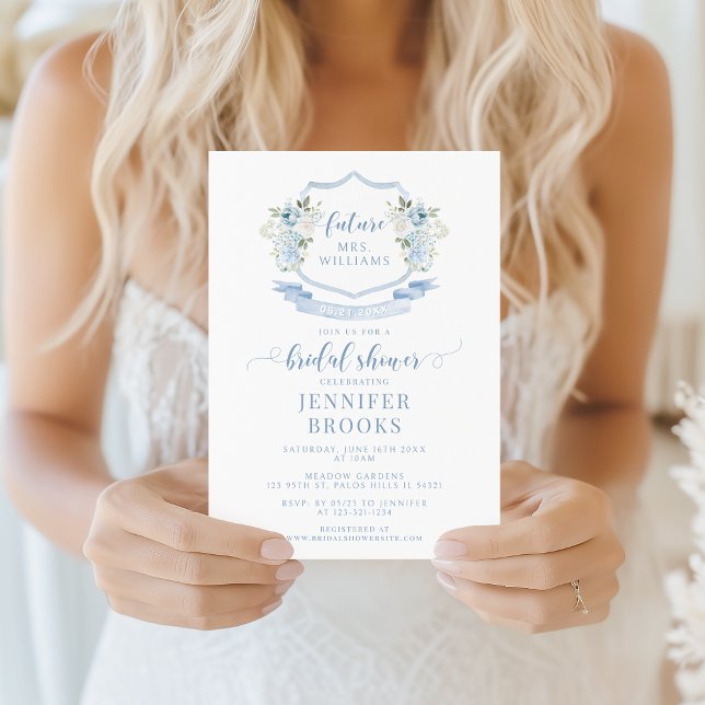 Light Blue Floral Crest French Bridal Shower Invitation (Creator Uploaded)
