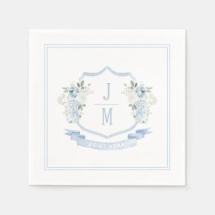 Light Blue Floral Crest French Wedding Monogram Napkins