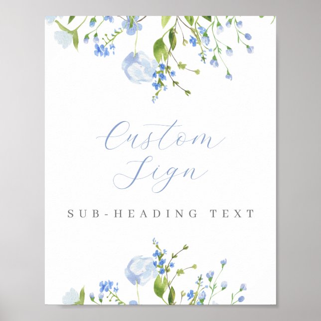 Light Blue Floral Custom Editable Digital Download Poster (Front)