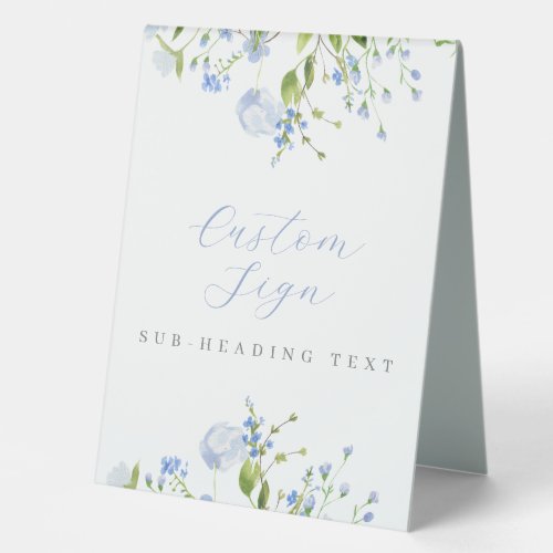 Light Blue Floral Custom Editable Table Tent Sign