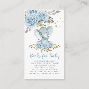 Light Blue Floral Cute Elephant Books for Baby Enclosure Card