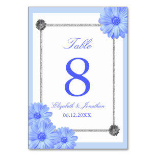 Light Blue Floral Elegant Wedding Table Number