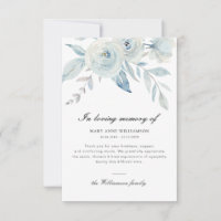 light blue floral funeral thank you note card