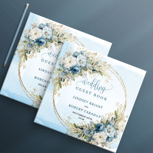 Light Blue Floral Gold Glitter Boho wedding guest Book