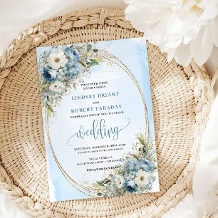 Light Blue Floral Greenery wedding invitation