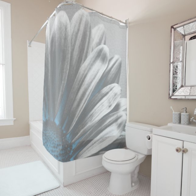 Light Blue Floral Highlights Shower Curtain (In Situ)