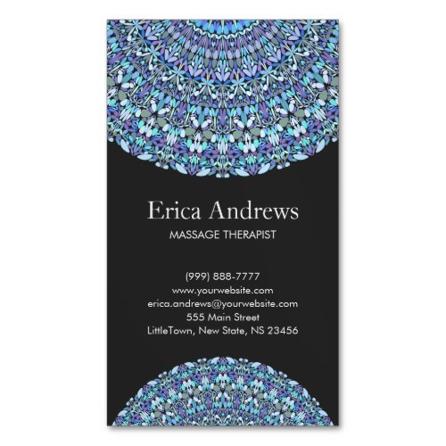 Light Blue Floral Mandala Business Card Magnet