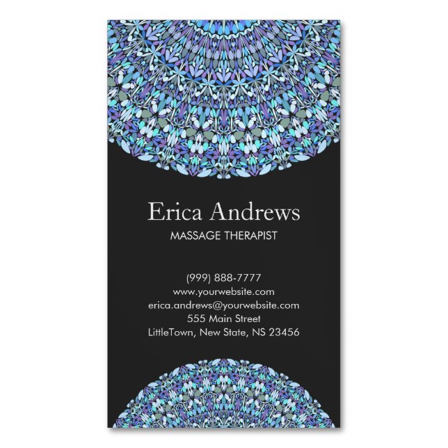 Light Blue Floral Mandala Business Card Magnet (Front Vertical)