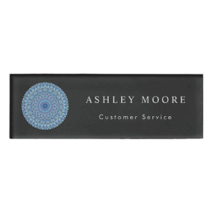Light Blue Floral Mandala Name Tag