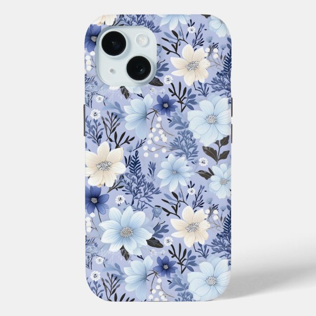 Light Blue Floral Pattern Case-Mate iPhone Case (Back)