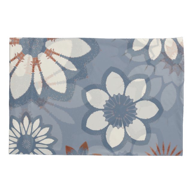 Light Blue Floral Pattern Pillow Case (Back)