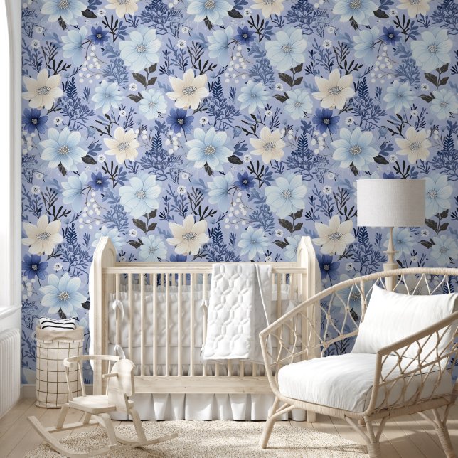 Light Blue Floral Pattern Wallpaper (Kids)