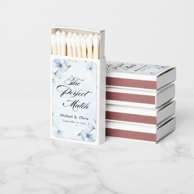 Light Blue Floral Perfect Match Wedding Matches (Stacked)
