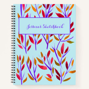Light Blue Floral Personalized Sketchbook Notebook