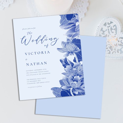 Light Blue Floral Photo Chinoiserie Wedding Invite