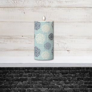 Light Blue Floral Plaid Pillar Candle