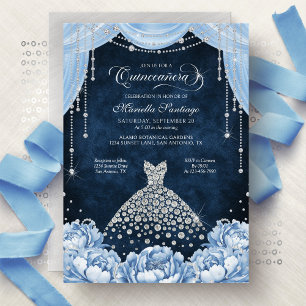 Light Blue Floral Princess Quinceanera Invitation