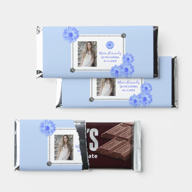 Light Blue Floral Quinceanera Hershey Bar Favors (Front)