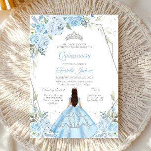 Light Blue Floral Quinceanera Invitation