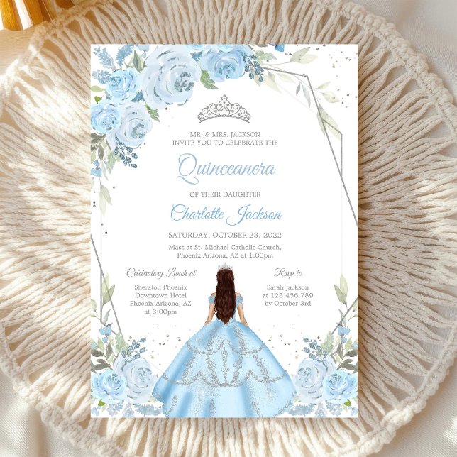 Light Blue Floral Quinceanera Invitation (Creator Uploaded)