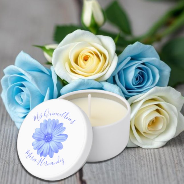 Light Blue Floral Quinceañera Mini Candle Favors (Creator Uploaded)