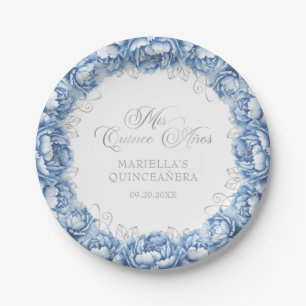 Light Blue Floral Quinceanera Paper Plates