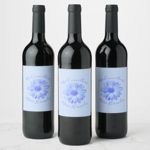 Light Blue Floral Quinceaera Wine Label