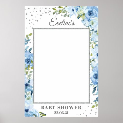 Light blue floral silver baby shower photo prop poster