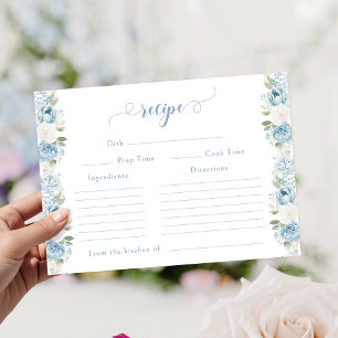 Light Blue Floral Spring Bridal Shower Recipe Card