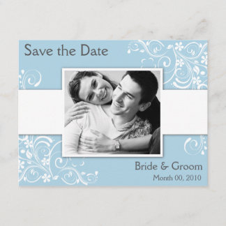 Light Blue Floral Swirl Save the Date Photo Cards