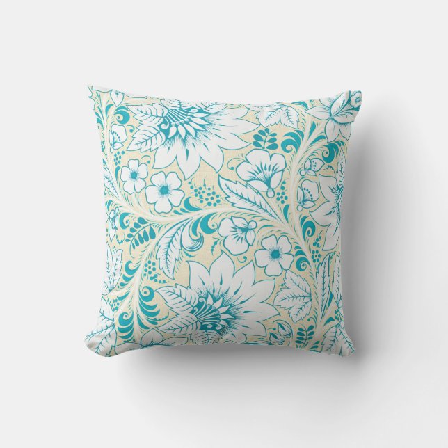 Light Blue Floral Throw Pillow (Front)